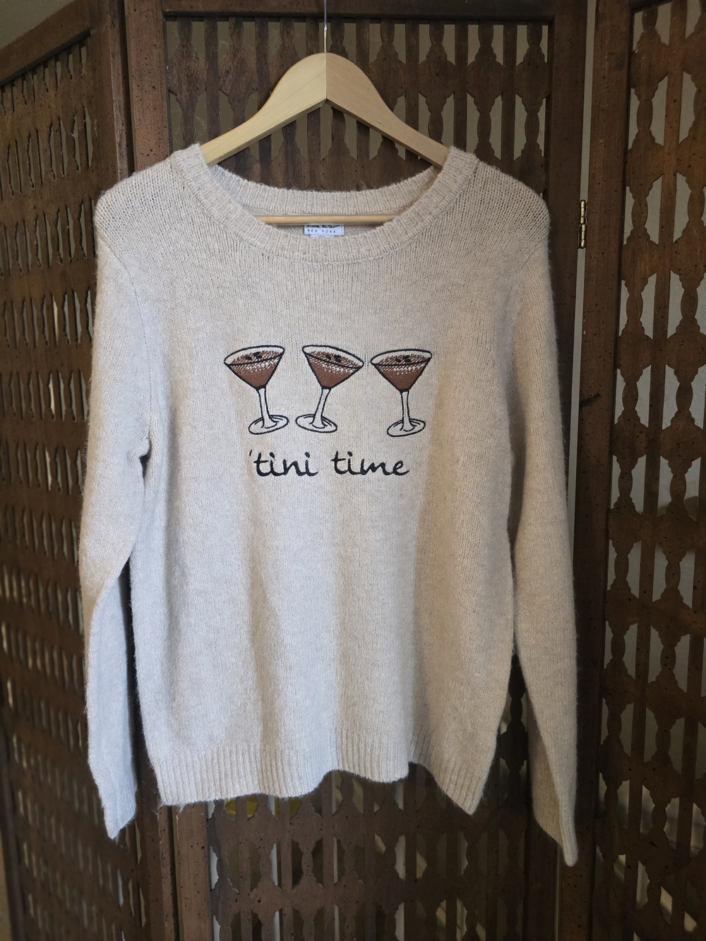 NWT Nicole Miller Cream 'Tini Time' Sweater Size Medium